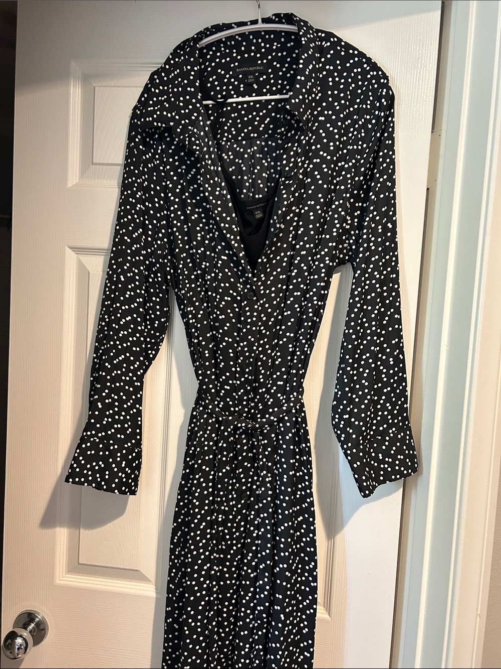 Banana Republic Black Dress with White Dot Print - Long Sleeve Wrap Style